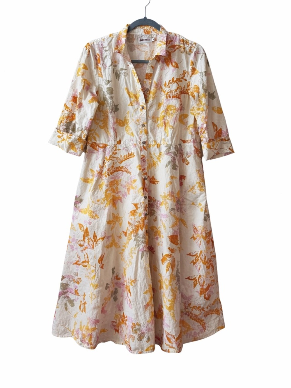 fabindia Floral Button-Front Midi Dress – Soft Romantic Style 100% Cotton size L